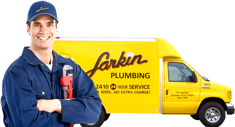 Las Vegas plumber standing in front of a Larkin Plumbing truck