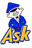Blue and yellow illustration of a plumber with the word Ask written below telling viewers they can ask plumbing questions.
